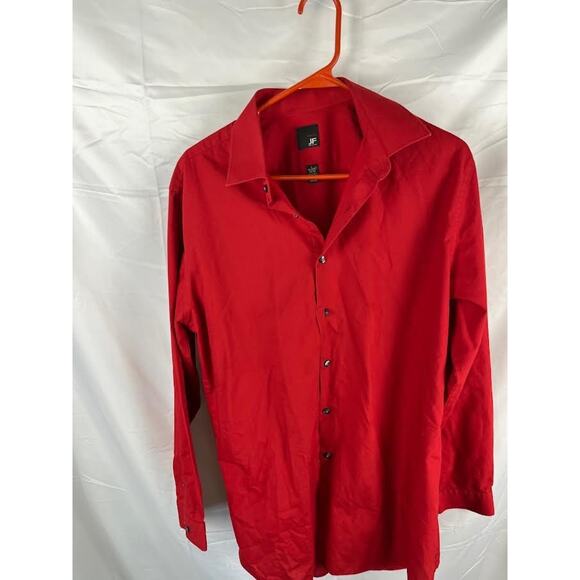 J Ferrar Button Shirt Men Size L 16 to 16.5 34-35 Slim Fit Red Long Sleeve - Picture 1 of 7